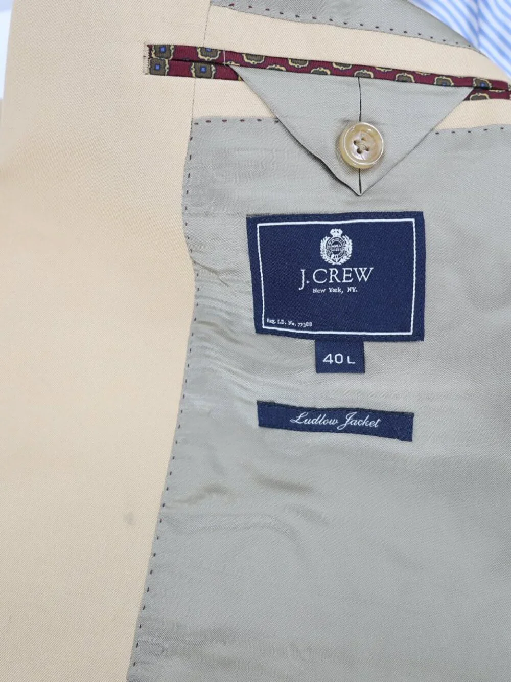 J Crew Sport Coat Mens 40L Ludlow Jacket Crespi Single Breasted Two Button Beige